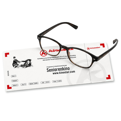 Kinokarte mit Brille als Symbol für das Seniorenkino
