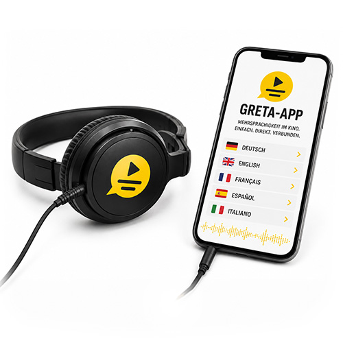 Kopfhörer und Smartphone mit geöffneter GRETA App