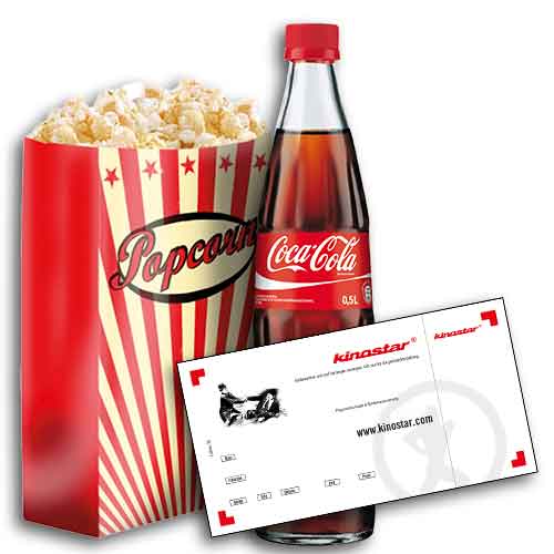 Popcorn, Softgetränk und Kinokarte des Basis-Geburtstagspakets